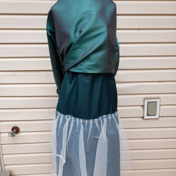 Vintage Formal Satin Dress Shimmer Green Prom Wedding 36B 31W - Picture 11 of 12